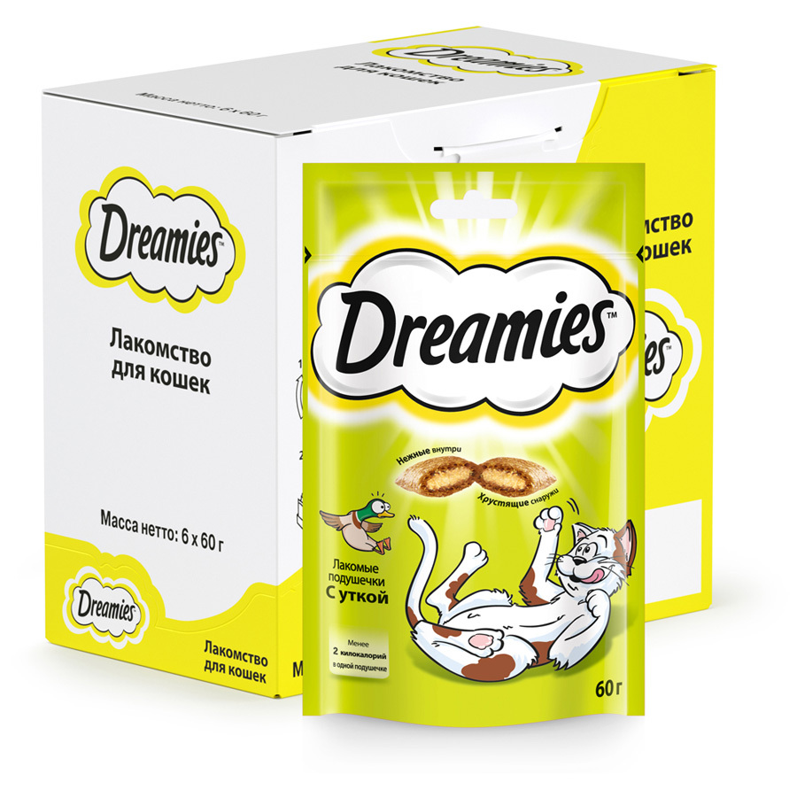 Okusne blazinice za odrasle mačke Dreamies z raco, 6 * 60g