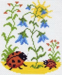 Siuvinėjimo kryžiumi rinkinys Piešimas ant drobės. Ladybugs, 16x20 cm, art. 0579-1