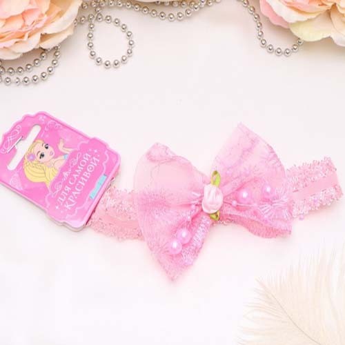 Hair band Fashionista pink, bow with a rose