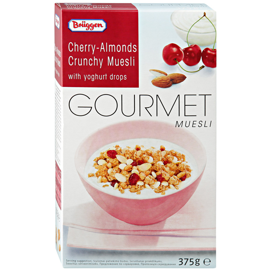 Muesli Bruggen Gourmet körsbär-mandel med yoghurt, 375 g