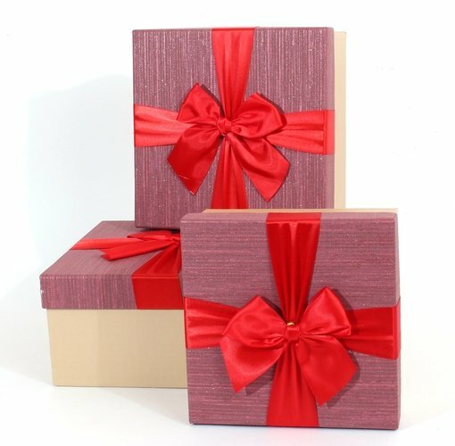 Caja de regalo Lazo rojo 17,5 * 17,5 * 8 cm, cartón, Hansibeg