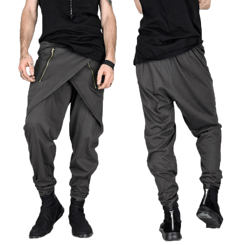 Vyriški laisvalaikio krepšiai „Streetwear“ kelnės „Hippie Harem Drop Crotch“ su užtrauktuku ilgomis kelnėmis