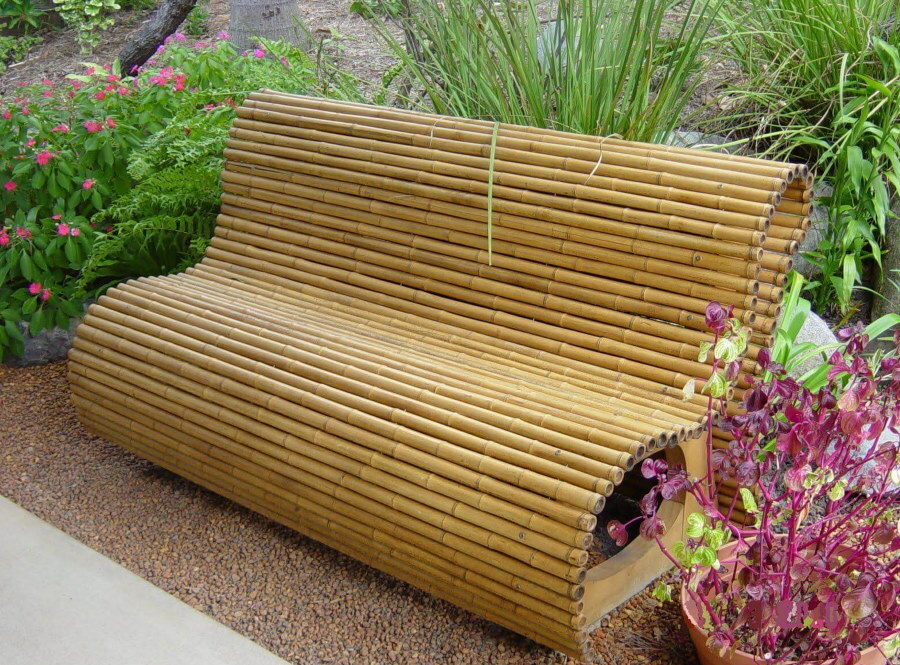 Comfortable bench made of bamboo trunks