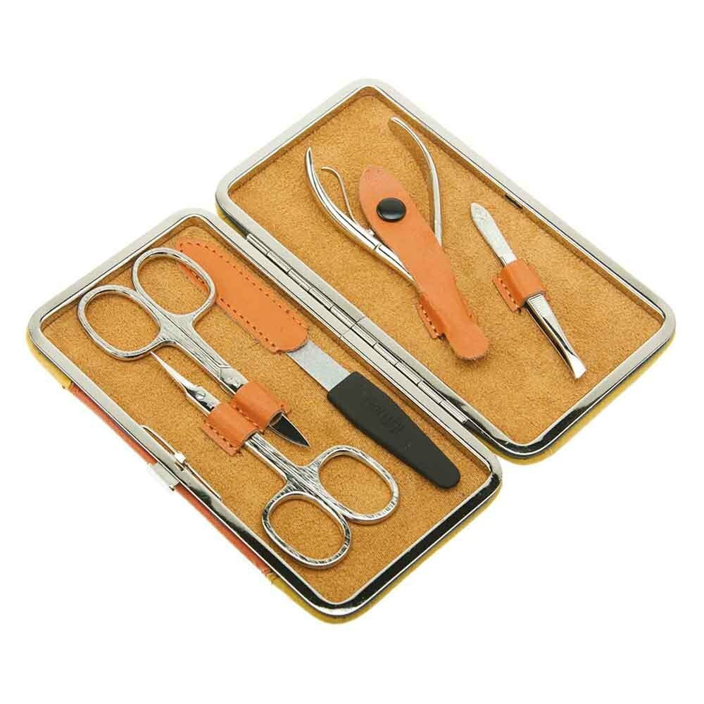 Dewal Manicure Set 7-Piece Yellow / Orange Leather Case 504YO