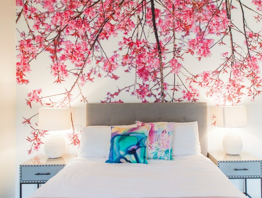 szürke-rózsaszín hálószoba kékkel