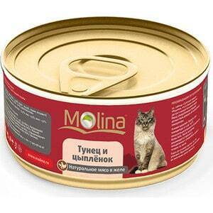 Konserwy Molina Naturalne mięso w galarecie z tuńczykiem i kurczakiem dla kotów 80g (0863)