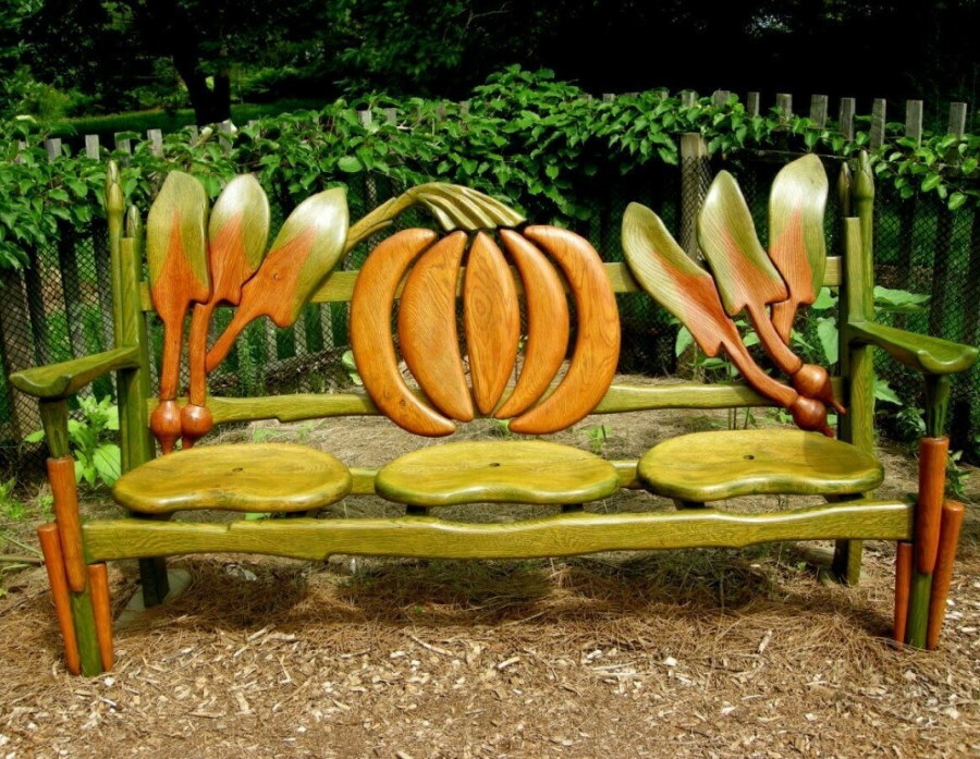 Wooden bench of unusual design