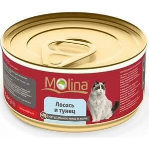 Konserwy Molina Naturalne mięso w galarecie z łososiem i tuńczykiem dla kotów 80g (0986)