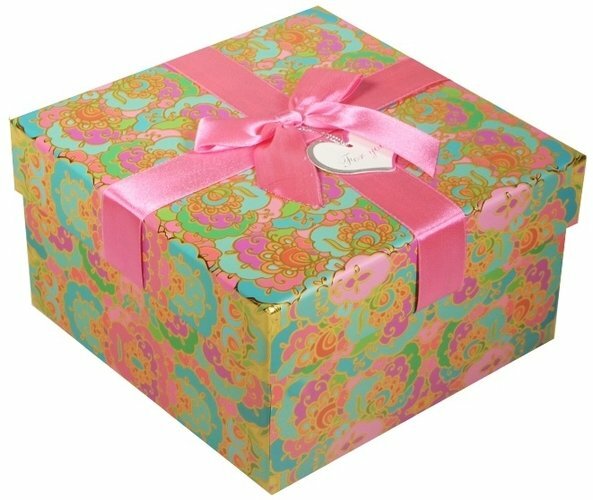 Caja de regalo Adorno turquesa 17 * 17 * 9.5cm, lazo decorativo, gofrado, cartón, Hansibeg