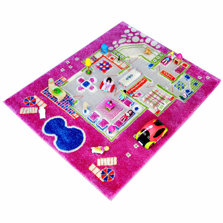 Kinderspielteppich 3D Haus, rosa, 80 x 100 cm