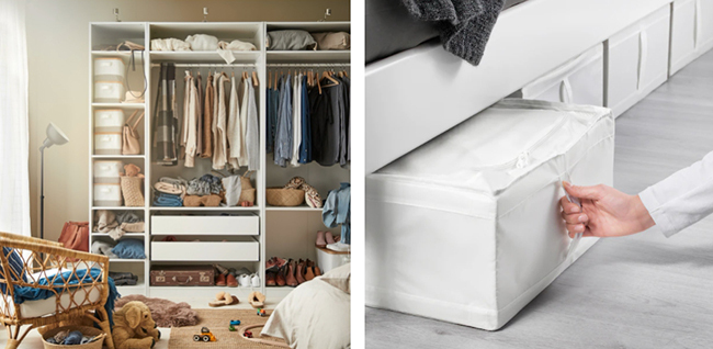 Pode ser colocado debaixo da cama - uma ótima solução para armazenar roupas de cama