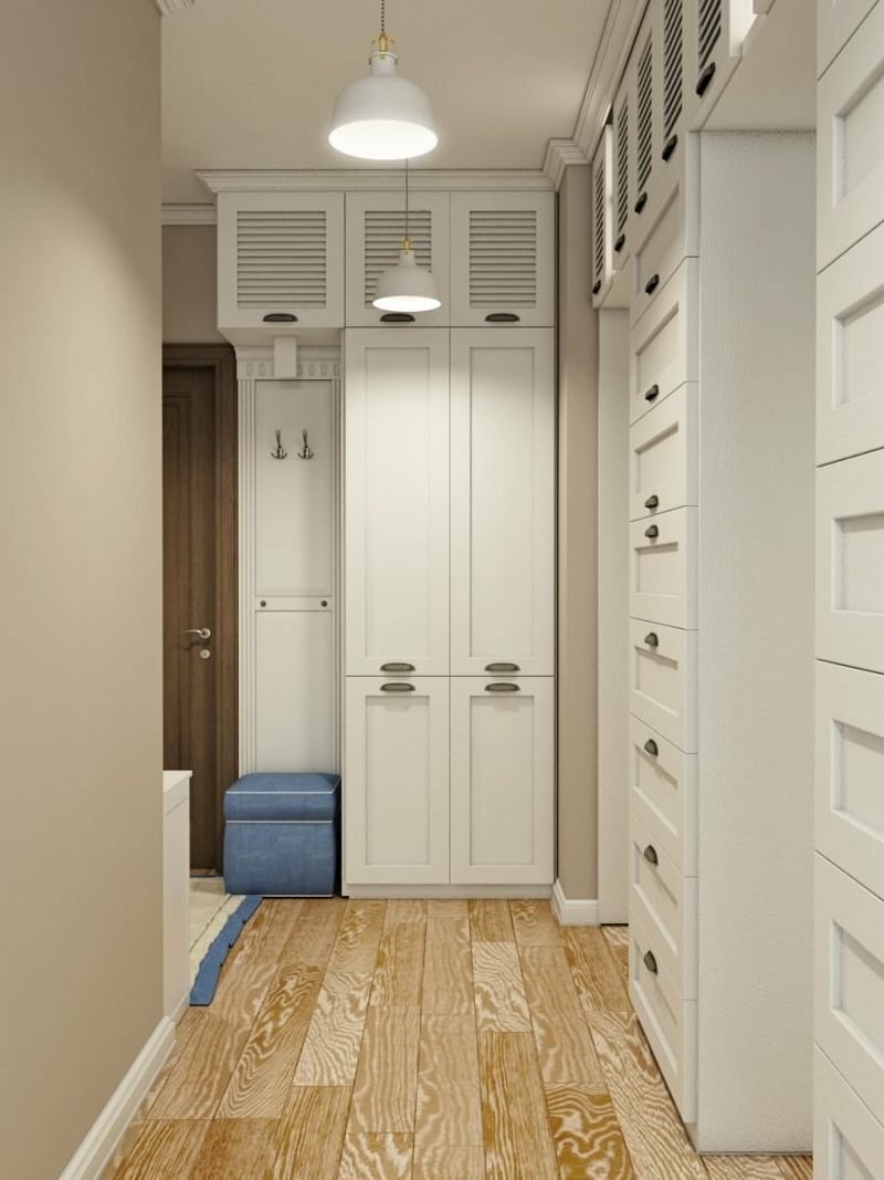 Narrow cabinets in the interior hallway