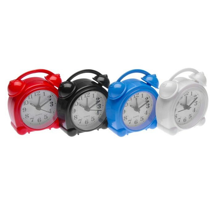 Alarm clock classic, 2 bells with a jumper, circle, 1 baht. AA, mix, 8 * 9cm