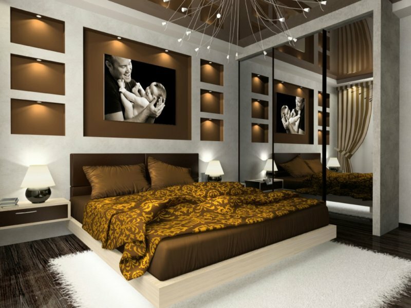 Schlafzimmer in Schokoladentönen mit Kleiderschrank