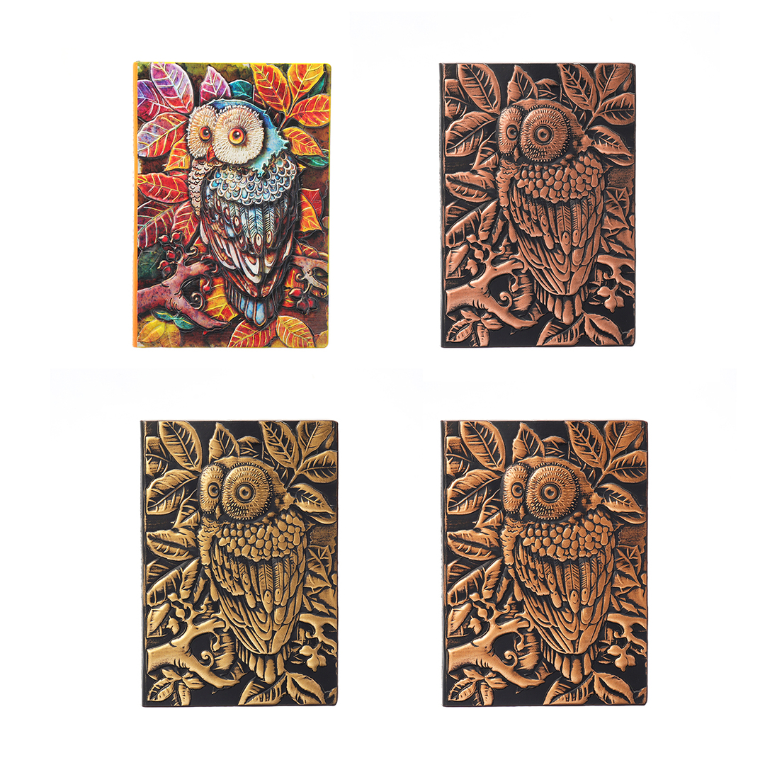 Handmade Vintage 3D Embossed Owl Travel Diary Notepad Journal Leather Notepad