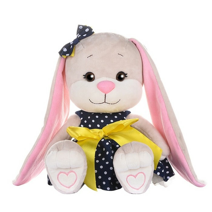 " Bunny Lin" soft toy in a blue dress with a yellow bow, 25 cm