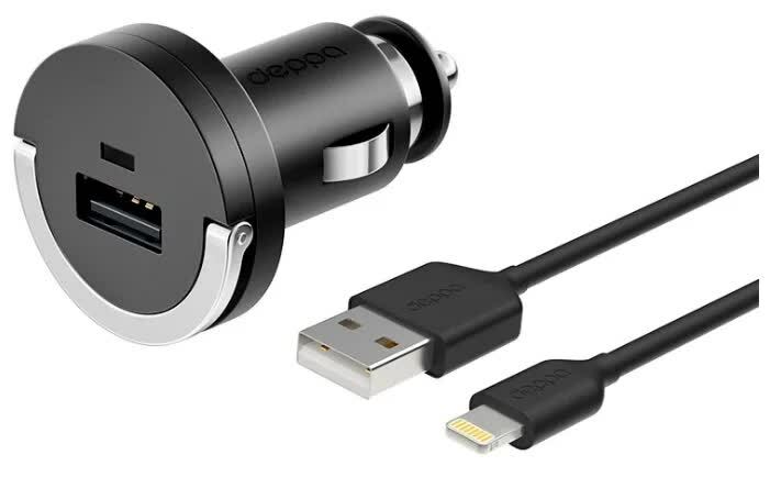 Autonabíjačka Deppa USB 1A dátový kábel Lightning (MFI) čierna Ultra 11251