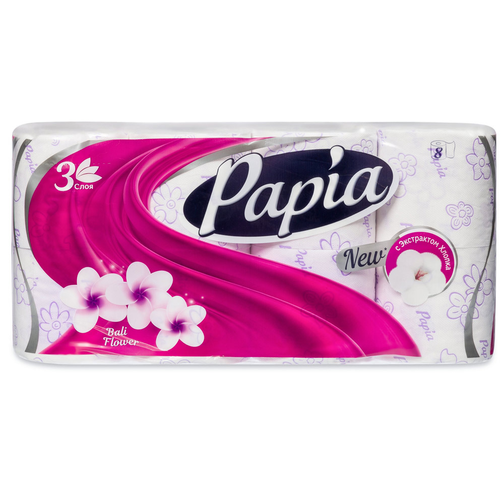Papia Toilettenpapier Balinesische Blume 3 Schichten 8 Rollen