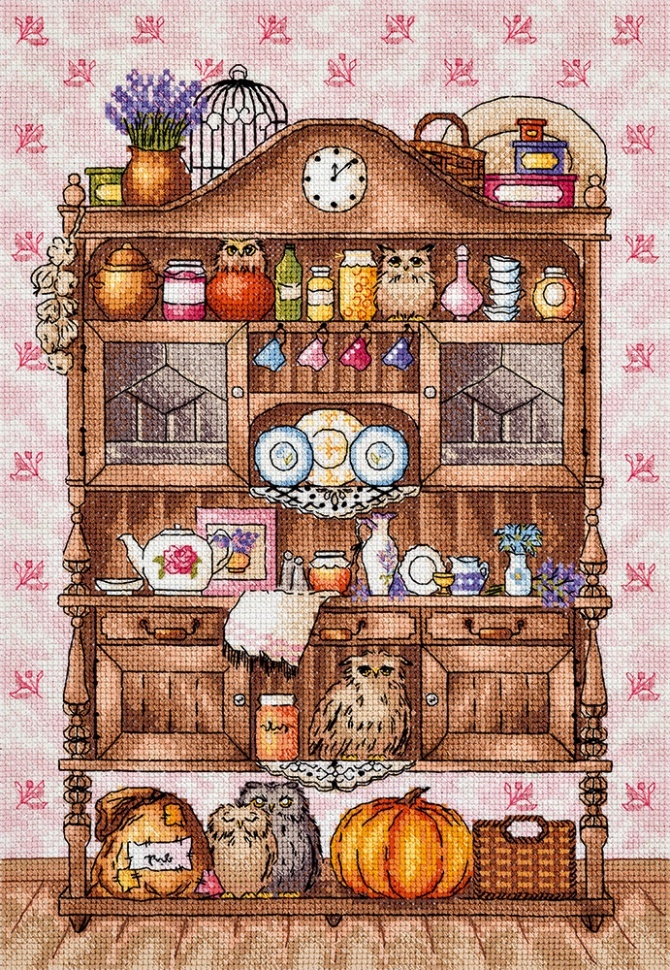 Embroidery kit Panna PT-1864 Sideboard with owls 23x32 cm