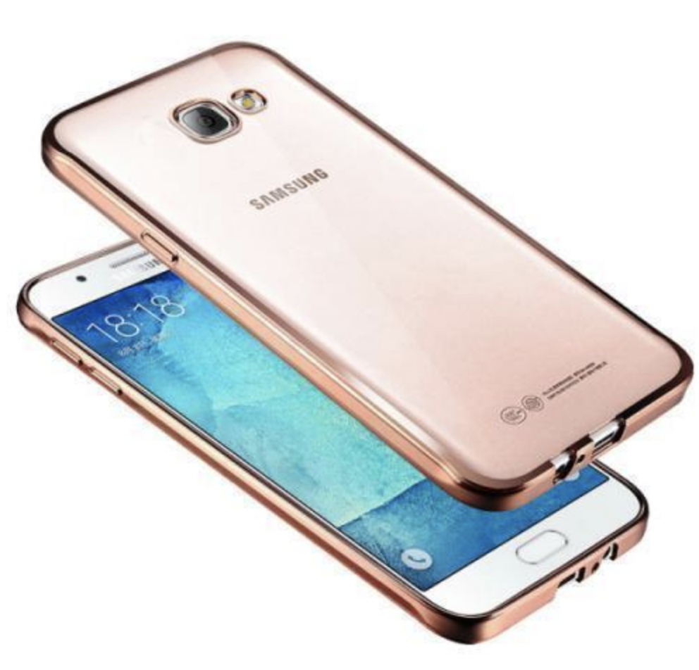 Kaitsekate Samsung Galaxy A7 (2016) silikoonile kaitserauaga (roosa kuld)