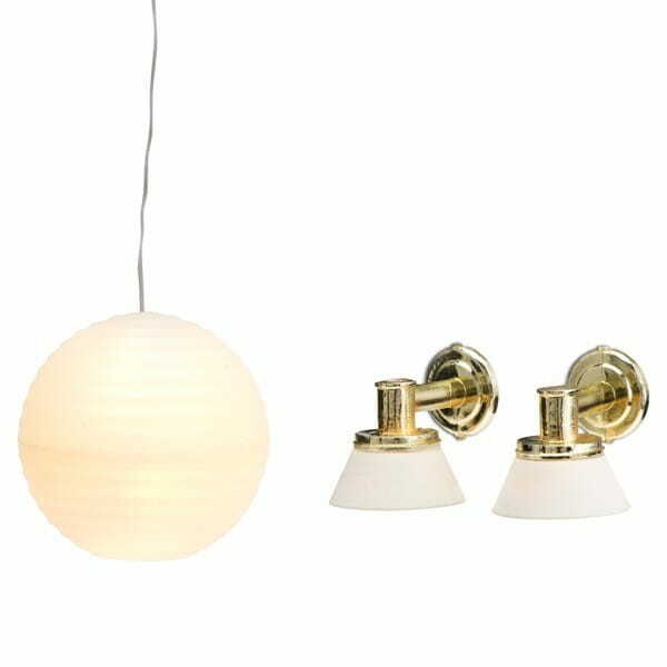 House set LUNDBY Småland Chandelier with rice paper lampshade and 2 wall sconces
