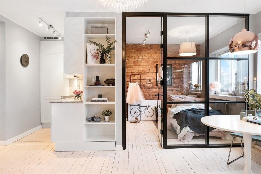 Design av en leilighet på 40 kvadratmeter i en moderne stil: interiøret layout og dekorasjon, bilde