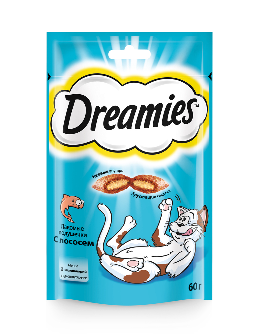 Guloseima Dreamies para gatos adultos com salmão, 60g