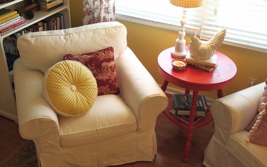 Comfortable beige small armchair
