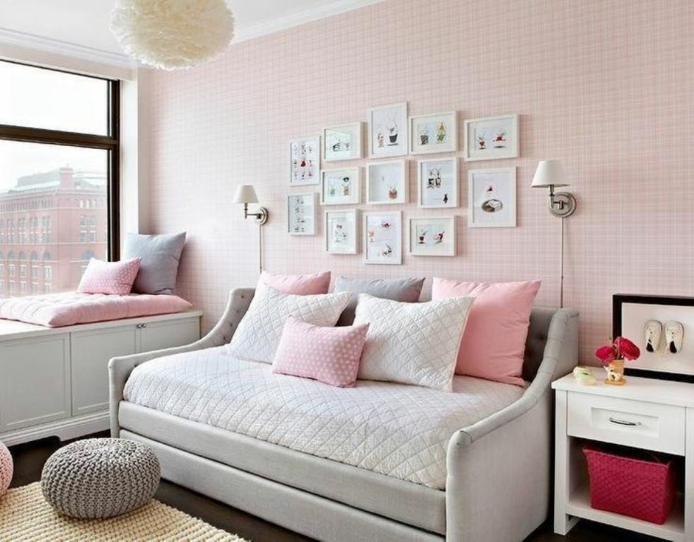 szürke rózsaszín hálószoba tervezési ötletek