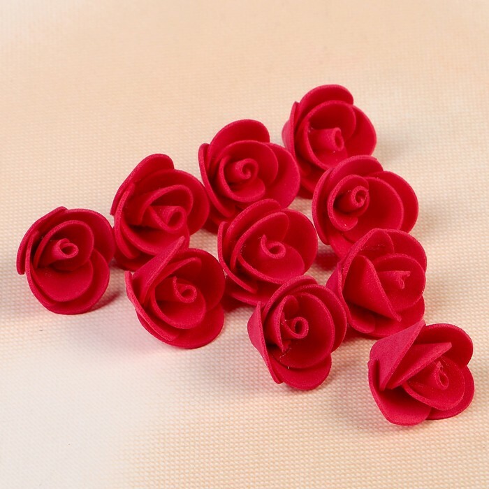חתונה פרח קשת מ- foamiran בעבודת יד קטנה D-2 ס" מ 10 יח ', צבע אדום