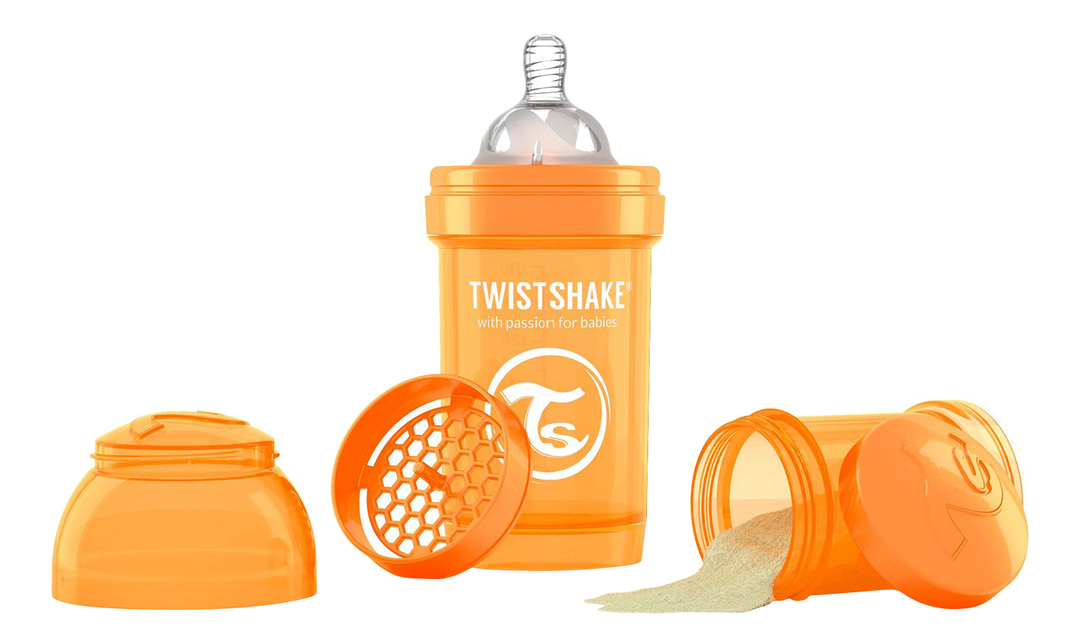 Twistshake beebipudel koolikuvastane 180 ml oranž