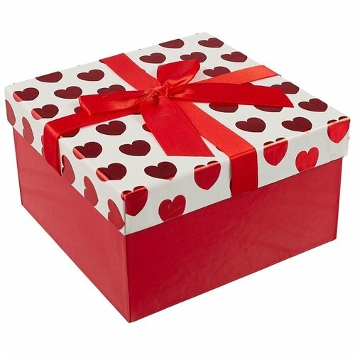 Coffret cadeau Coeurs 16*16*9, carton, noeud décoratif, carré
