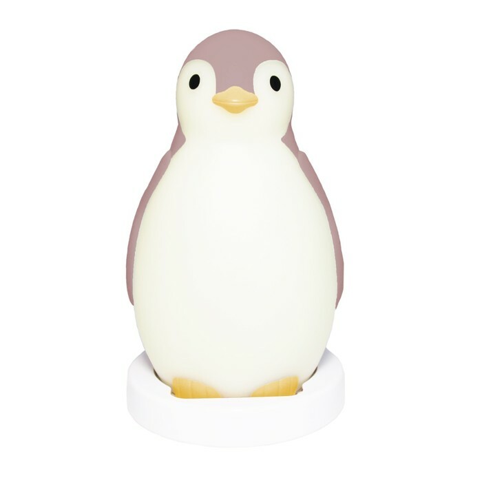 Trådløs børnenatlys med højttaler og vækkeur " Pam Penguin", farve pink, 0+