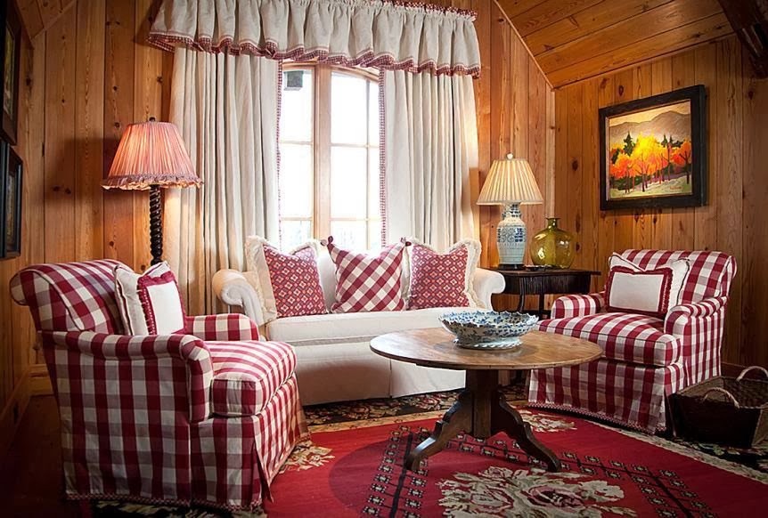 Plaid country style living room furniture covers