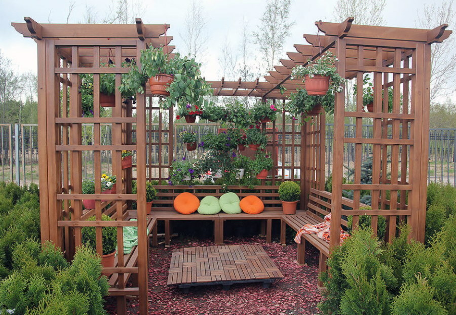 Wooden pergola for relaxing in a suburban area