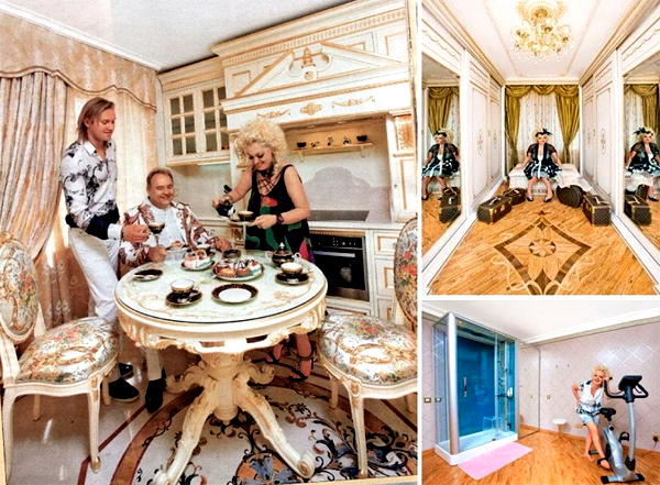 N Nadeždos Kadiševos apartamentai: išplanavimas, stilius, apdaila, baldai