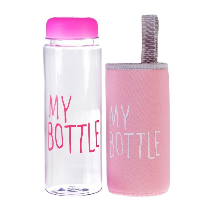 Vannflaske 500 ml Min flaske, i etui, skruehett, rosa, 6,5x6,5x19 cm