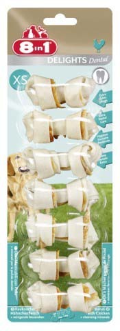 פינוק לכלבים 8in1 Delights Dental XS, עצמות, עוף, 120 גרם