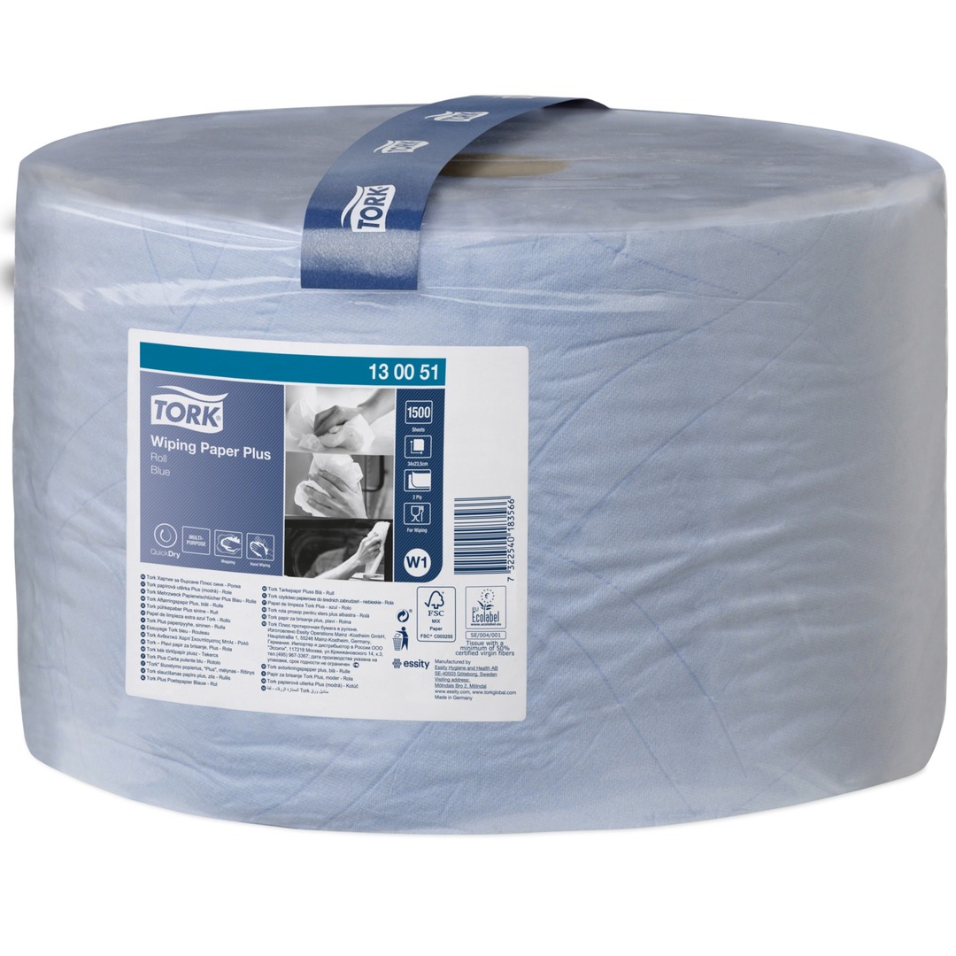 Pyyhepaperi Plus TORK 1500 arkin rulla (23,5 * 34 cm) W1 2 kerrosta sininen 130051