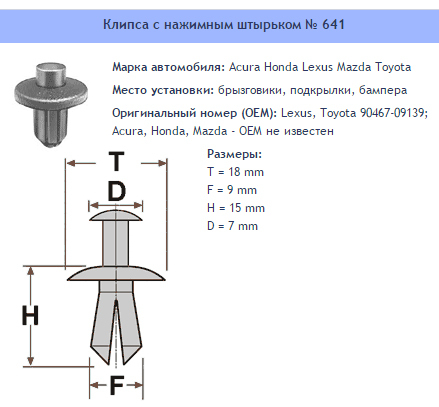 Clip n°641 Bavettes, passages de roues, pare-chocs Acura Honda Lexus Toyota Mazda 9046709139