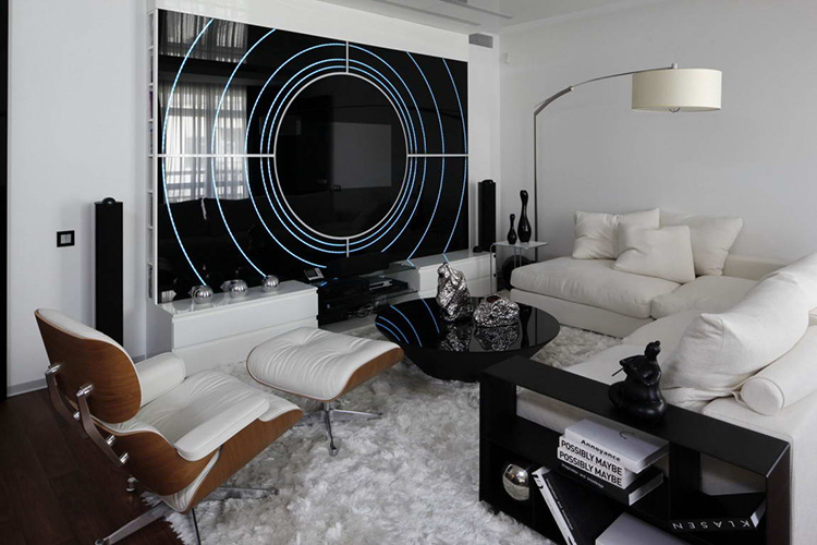 Sala de alta tecnología con muebles tapizados