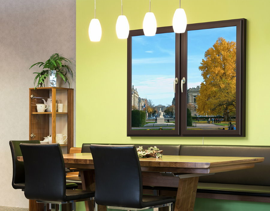 Oturma odasının yemek alanında sanal pencere