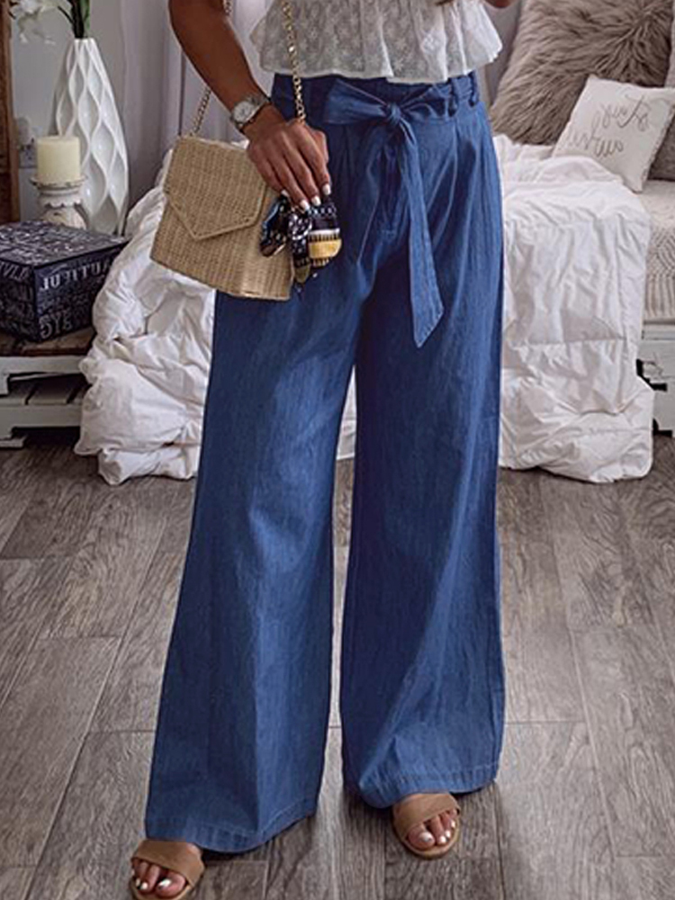 Dámské neformální široké kalhoty s dlouhým pasem a dlouhými kalhotami