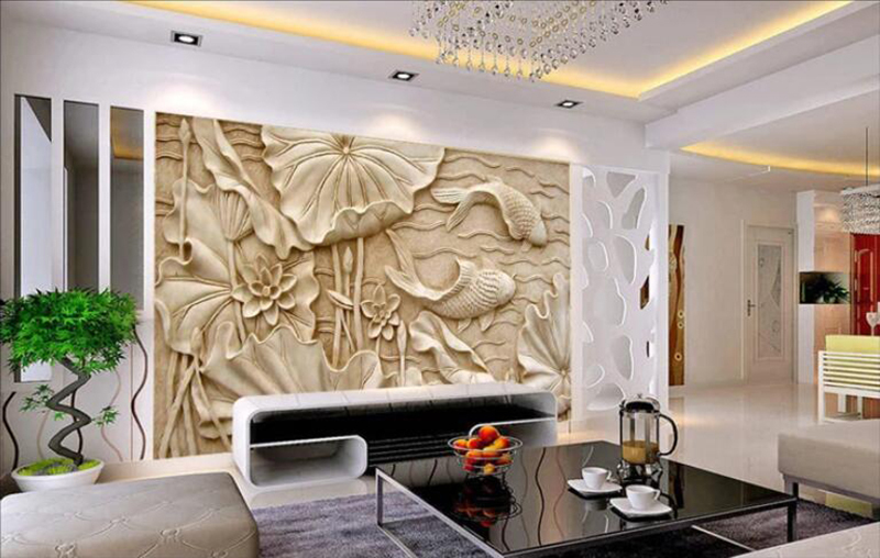 Pomocou basreliéfu dizajnéri často zónujú veľké miestnosti, zvýrazňujú rekreačnú oblasť, priťahujú pozornosť veľkolepými detailmi, vyplňujú prázdnu stenu