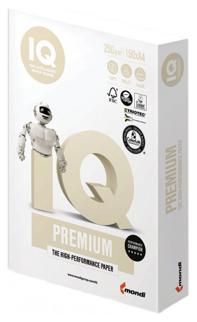IQ Premium papīrs, A4, 250 g / m2, 150 l, tintes un lāzera drukāšanai, A +