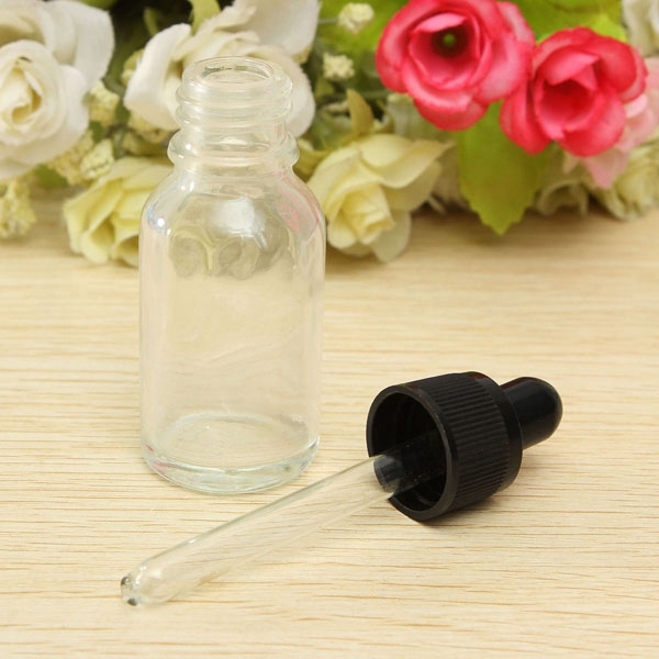 Frasco conta-gotas de vidro transparente para perfume de óleo essencial de 15ml