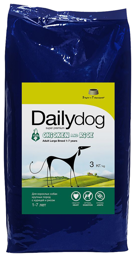 Ração seca para cães Dailydog Adult Large Breed, para raças grandes, frango e arroz, 3kg