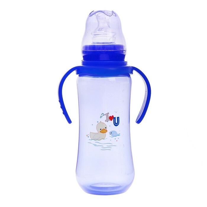 Farbige Babyflasche mit Griffen, 280 ml, ab 0 Monate, blau