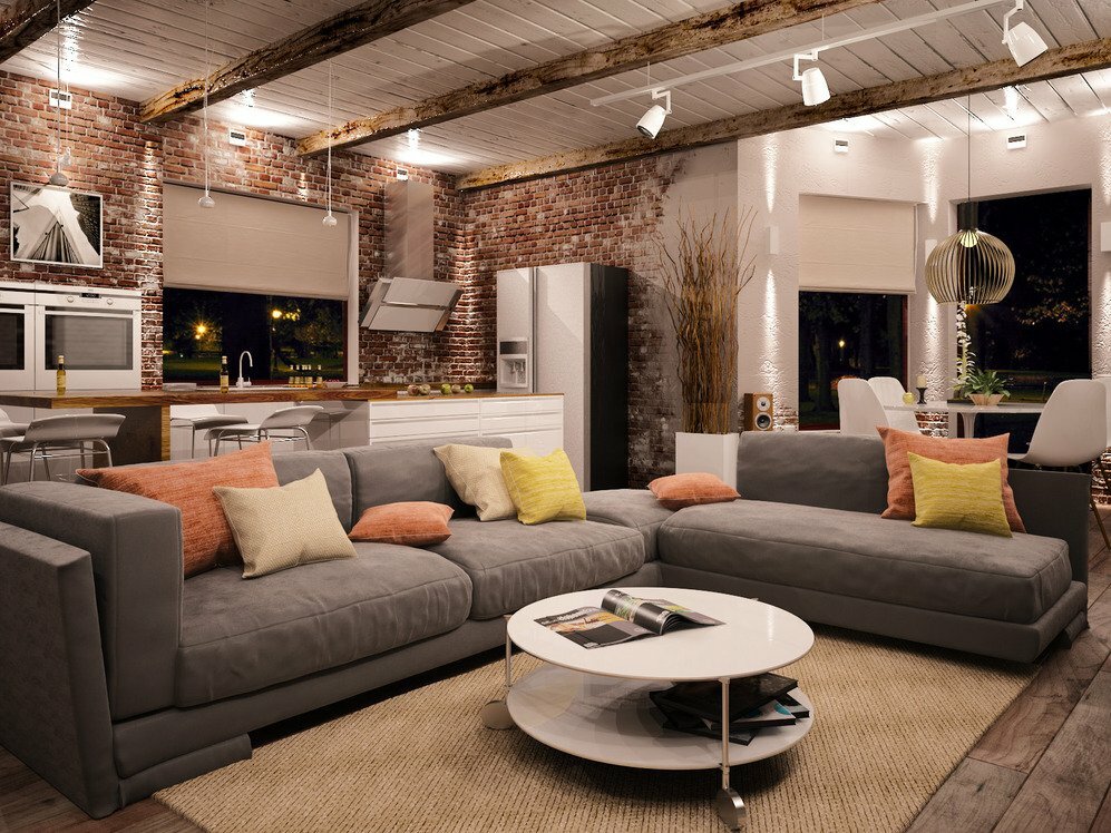 Sala de estar moderna en estilo loft