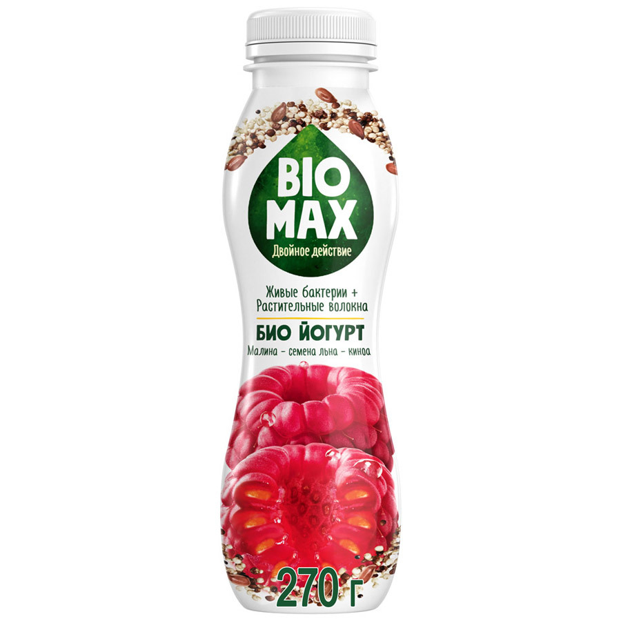 Bioyogurt BioMax med hindbær-hør-quinoa frø 1,6%, 270g